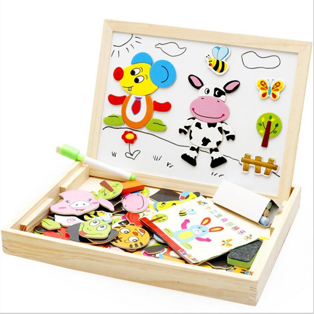 Wooden Magnetic Puzzle Toys Children Writing Drawing Board Learning Education Toys For Kids