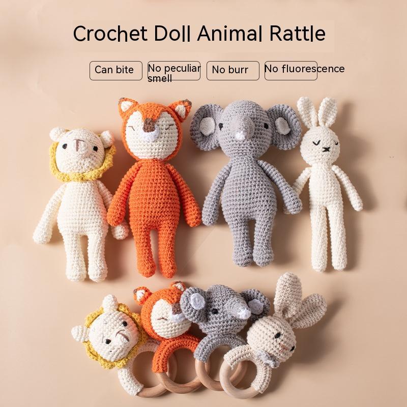 Handmade Doll Set Animal Crochet Rattle Baby Biteable Comfort Toy