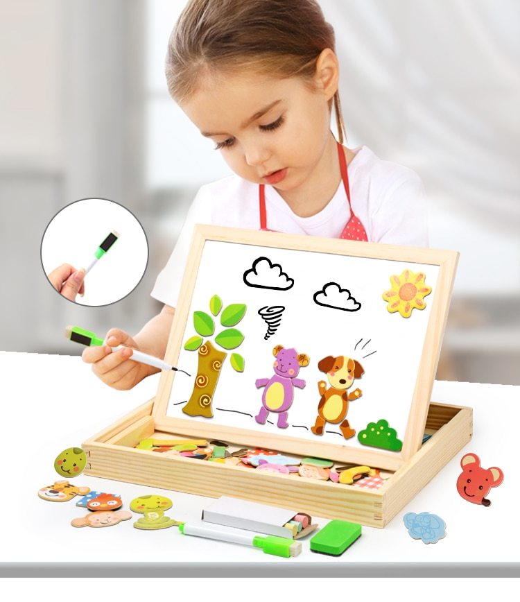 Wooden Magnetic Puzzle Toys Children Writing Drawing Board Learning Education Toys For Kids