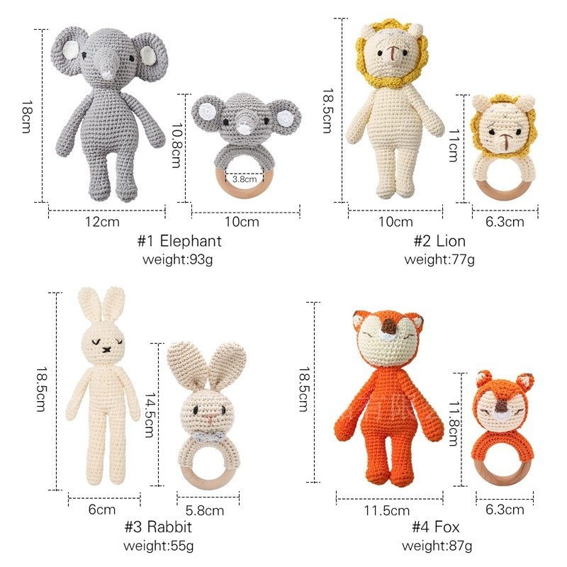 Handmade Doll Set Animal Crochet Rattle Baby Biteable Comfort Toy