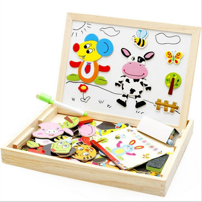 Wooden Magnetic Puzzle Toys Children Writing Drawing Board Learning Education Toys For Kids