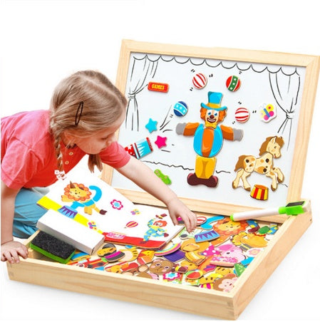 Wooden Magnetic Puzzle Toys Children Writing Drawing Board Learning Education Toys For Kids