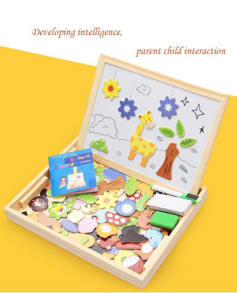 Wooden Magnetic Puzzle Toys Children Writing Drawing Board Learning Education Toys For Kids