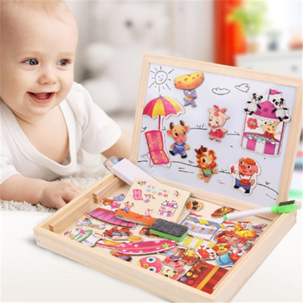 Wooden Magnetic Puzzle Toys Children Writing Drawing Board Learning Education Toys For Kids