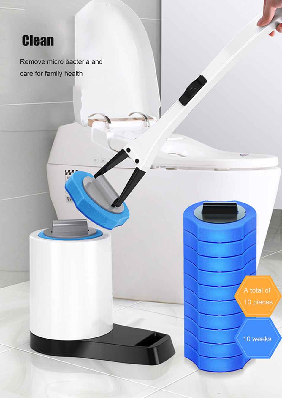 Toilet Cleaning Brush with Disposable Accessories Long Handle Cleaner Tool Bathroom