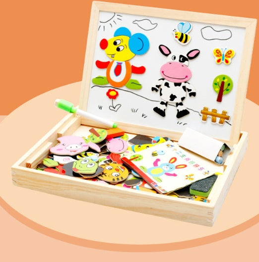 Wooden Magnetic Puzzle Toys Children Writing Drawing Board Learning Education Toys For Kids